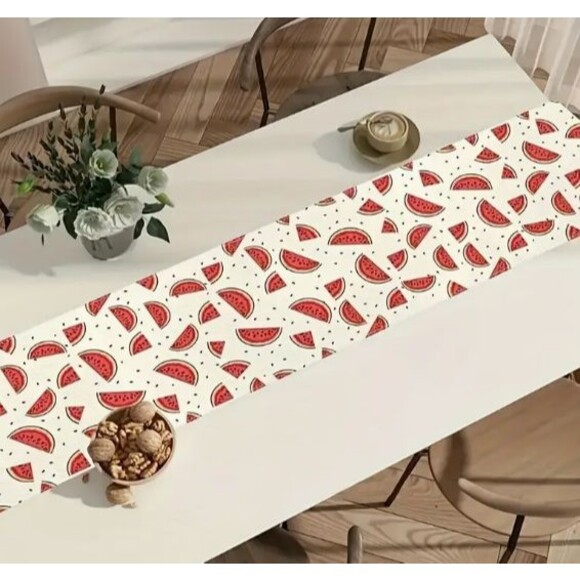 Table Runner 13x72in Woven Polyester Watermelons Red Checks Summer NEW - Picture 2 of 2